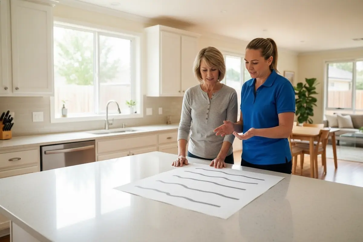 Homeowner and cleaner reviewing which rooms and tasks to prioritize
