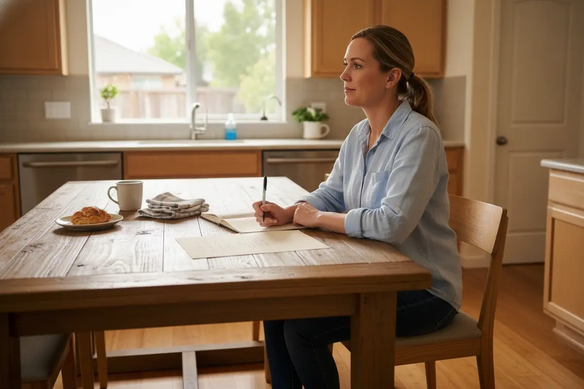 Homeowner writing a short room-priority list before a one-time cleaning visit