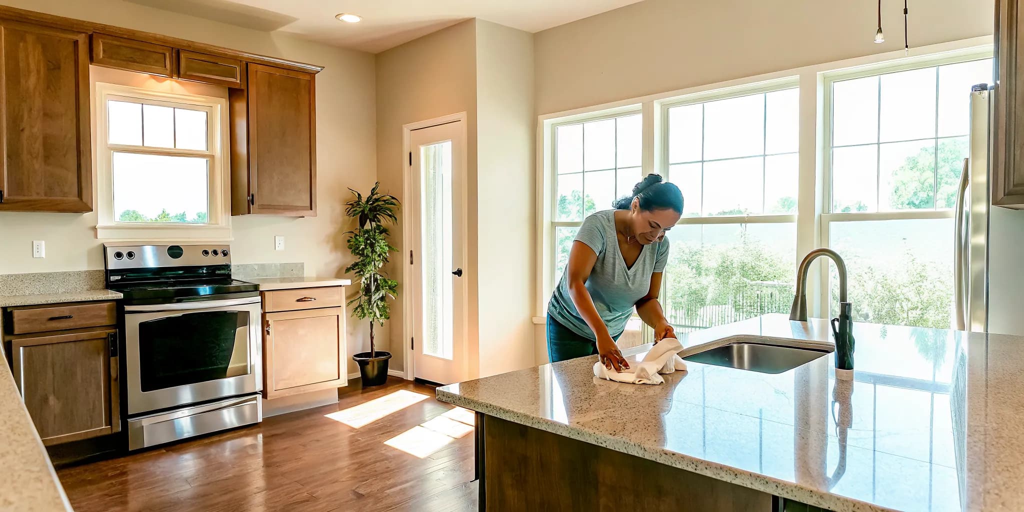 Professional house cleaning service Moore OK team cleaning a kitchen counter